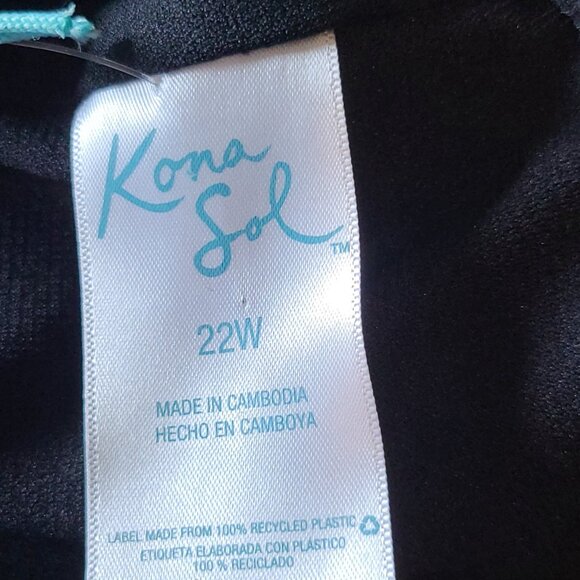 KONA SOL BLACK ASYMMETRICAL SHOULDER RUFFLE HIGH COVERAGE ONE PIECE SIZE 22 W - Picture 9 of 12